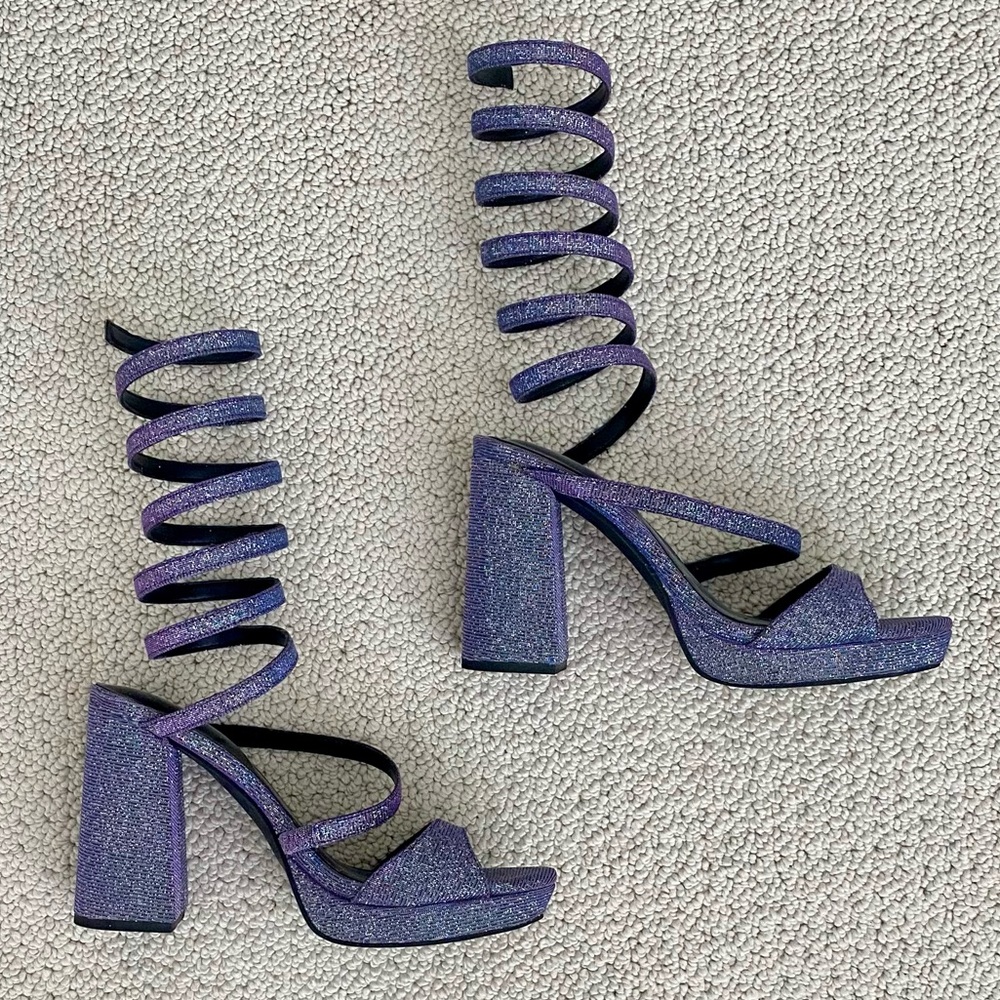 Dollskill Horoscopez Glitter Spiral Purple Wrap Heels